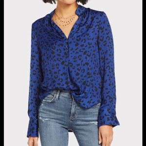 David Lerner Leopard Mandarin Collar Blouse
